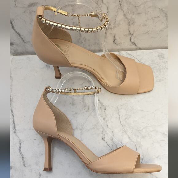 Vince Camuto Evansa nude open square toe jewelled ankle heels size 10 - Picture 7 of 12
